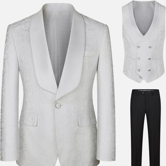 Men's Tuxedo Suits 3 Piece Wedding Prom Embroidered Paisley